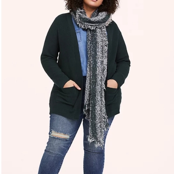 Torrid dark green rib knit open front cardigan - Picture 3 of 10